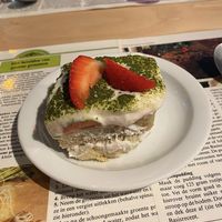 matcha strawberry tiramisu  at Cafe Averechts in Utrecht