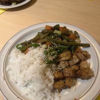 rice w garlic tofu tempeh and veggies  at Cafe Averechts in Utrecht