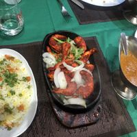 Vegan King Prawn tandoori and veg rice at Maharaja Palace Indian Tandoori Restaurant in Gran Canaria