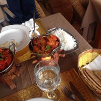 mock meat yalfrezi - aloo curry and paratha bread at Maharaja Palace Indian Tandoori Restaurant in Gran Canaria