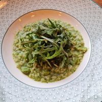Vegan Spring Risotto: Broccoli, green beans, leeks, spinach & peas at The Cosy Club in Leicester