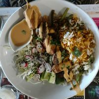 Indonesian fried rice with stir fried tofu and mushrooms at Mezzaluna in Saint-laurent-blangy
