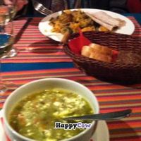 Curry of the day (eggplant) and soup of the day at Balti Drambliai Vegetarine Kavine in Vilnius