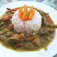 Green curry at Balti Drambliai Vegetarine Kavine in Vilnius