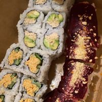 Rolls!! California; spicy tofuna; colonel’s pipe  at Shizen Vegan Sushi Bar in San Francisco