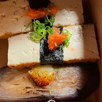 Eggplant and sweet tofu nigiri at Shizen Vegan Sushi Bar in San Francisco