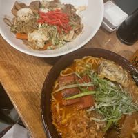 Spicy ramen and yakisoba   at Shizen Vegan Sushi Bar in San Francisco