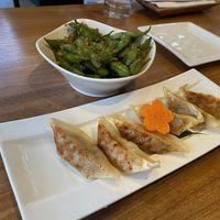Garlic Edamame and Gyoza at Shizen Vegan Sushi Bar in San Francisco