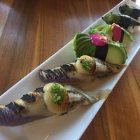 boring aubergine and avocado nigiri at Shizen Vegan Sushi Bar in San Francisco