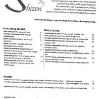 Food menu 2025-01-09, side 1 at Shizen Vegan Sushi Bar in San Francisco