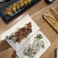 spicy one I forgot the name of, sweet potato tempura, California roll at Shizen Vegan Sushi Bar in San Francisco