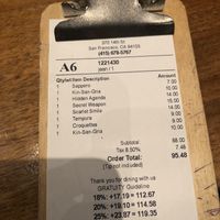 Check for 2. Two beverages, 2 appetizers, 3 specialty sushi rolls  at Shizen Vegan Sushi Bar in San Francisco