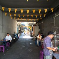 The restaurant is in this alleyway on the righthand side at Jay Vegetarian Restaurant in Bangkok