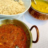 Two vegan options. The karahi and the vegan curry Korma is made to perfection of your liking. The karahi with rice is my absolute favorite.  at Taj Mahal in Boise
