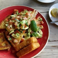 avocado toast, with sides of hash browns and waffles at Lounges - Rivo Lounge in Chippenham