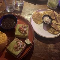 Vegan tofu chimichurri and tostones  at Bogota Latin Bistro in Brooklyn