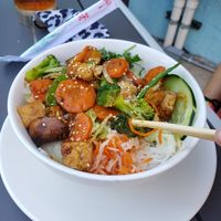 Vegan vermicelli noodle bowl with tofu. at Clay Pot in Waco