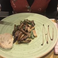 Seitan and zucchini  at Crudo Osteria Contemporanea in Turin