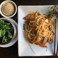 Kimchee Udon noodles with steamed greens  at Jujube Tree in Astoria