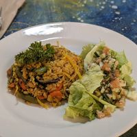 Paella rice and Tabule salad at Casa Jharikanda in Barranquilla