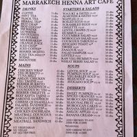 clearly labelled menu with many options   at Marrakech Henna Art Cafe in Marrakech