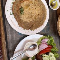 Lentil crepe and falafel plate   at Marrakech Henna Art Cafe in Marrakech