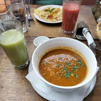 Lentil soup and hummus. at Marrakech Henna Art Cafe in Marrakech