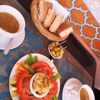 Raw vegetables with hummus at Marrakech Henna Art Cafe in Marrakech
