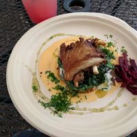 Rice Cake with Butternut puree, kale and oyster mushrooms at Bistro Vonish Food Truck in Austin