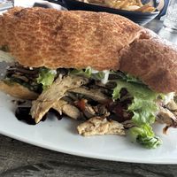 Can’t remember the name but it’s the chicken sandwich with the ranch and pesto on it    at Vegan Galaxy in Huntington Beach
