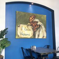This 🐔 knows where it’s @  at Vegan Galaxy in Huntington Beach