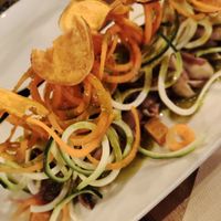 Ceviche made with mushrooms, zoodles and sweet potato crisps at VEGA - Luna in Madrid