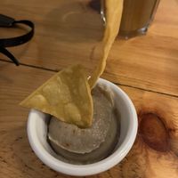 the gave us a free appetizer; eggplant hummus 😍  at VEGA - Luna in Madrid