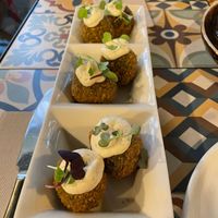 Croquettes (spinach an parmesan pesto vibe) with cashew mayo at VEGA - Luna in Madrid
