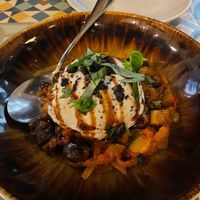 Vegan burratta salad at VEGA - Luna in Madrid