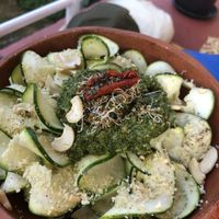 Basil pesto pasta  at Shantaram Raw in Arambol