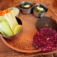 Raw bread and dips plate at Shantaram Raw in Arambol