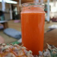 carrot coconut milk juice, very tasty and fresh at Shantaram Raw in Arambol
