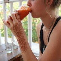 carrot coconut milk juice at Shantaram Raw in Arambol