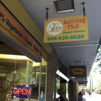 Sign outside restaurant at Loving Hut - Fort Street Mall in Honolulu