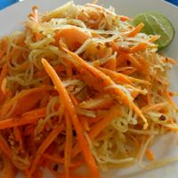 glass Noodle salad, good tasting. complimentary bowl of pumpkin soup came with the meal. at Sun Flower Restaurant in Nyaungshwe