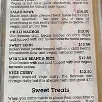 Vegan mains (they have more vegan options but this was the mains section of the menu at Cafe One 3 in Whitsunday