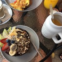 Classic acai bowl + mango smoothie (both made vegan aka no honey) at Cafe One 3 in Whitsunday