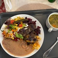 Plate with a mix of everything  at Edeni Vegan in Budapest