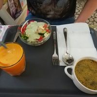 yummy soup and salad  at Edeni Vegan in Budapest