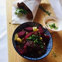 Millet Balls with warm Potatoesalat and Beetroot at Gasthaus Kappl in Biberbach
