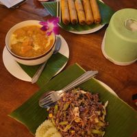 Spring rolls, massaman curry and fried rice at Soul Organics in Koh Phangan