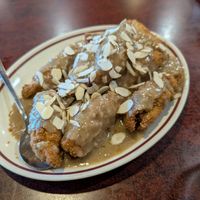 Almond fried fritters (more like chicken than the almond tofu) at Teapot Vegetarian House in Redmond