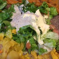 fresh food with lots of textures in veggie sampler at Tadu Ethiopian Kitchen in San Francisco