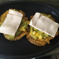 Traditional banana dish with a lovely topping at Nativa in Bogota